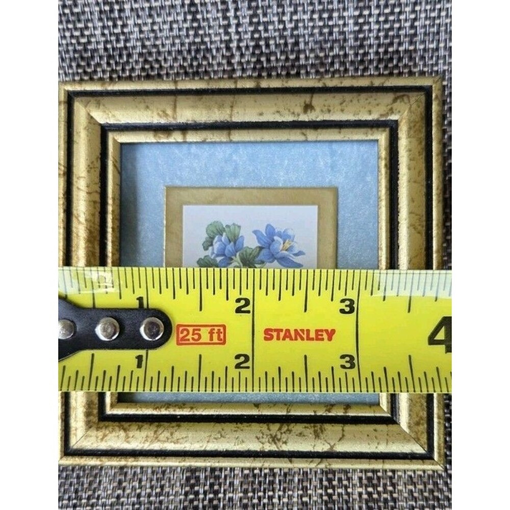 3 Miniature Pictures By Kathy Seek Blue Flowers Gold Frames 4x4 - Picture 9 of 12